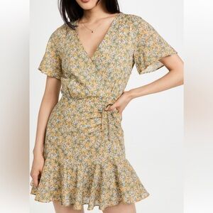 Yellow floral mini dress short sleeve